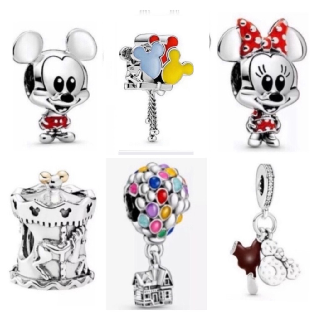 6 Charms Disney Mickey Mouse Red Trouser,Minnie Mouse Dotted Dress Bow Charm Set